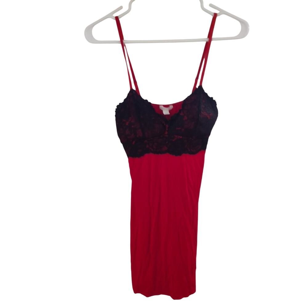Fleur't Lingerie Slip Dress Red with black lace‎ Medium Romantic lightweight